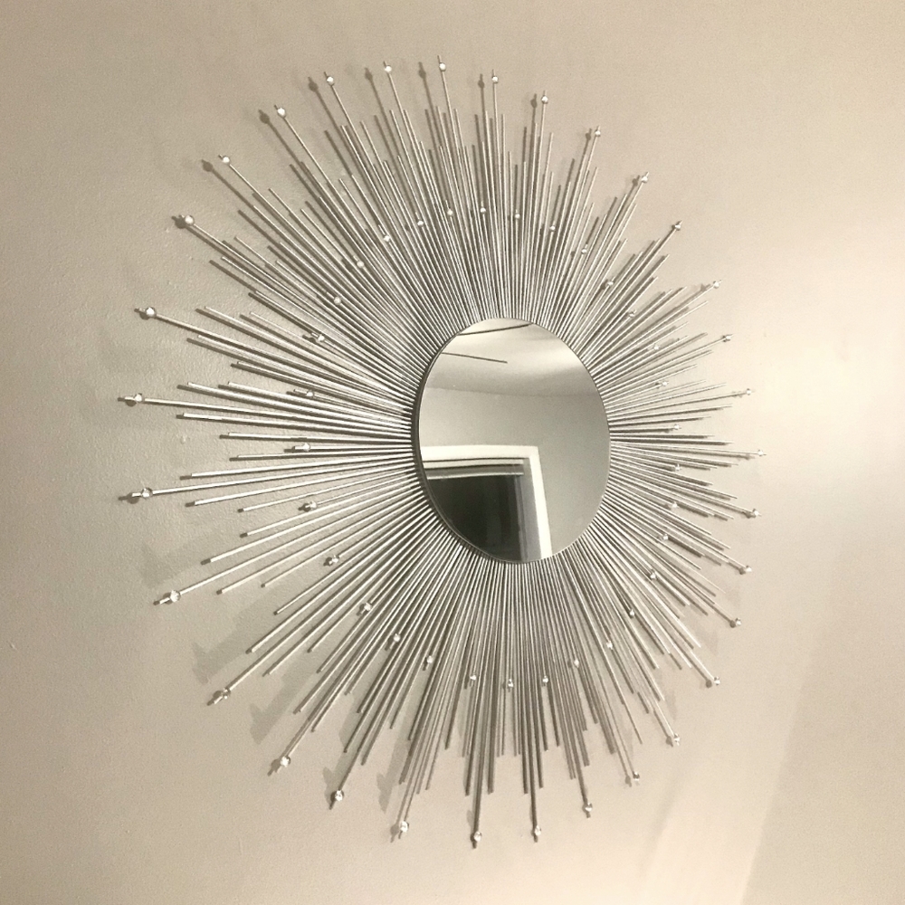Large 35" Silver Sunburst Mirror with Gems Decorative Wall Mirror
